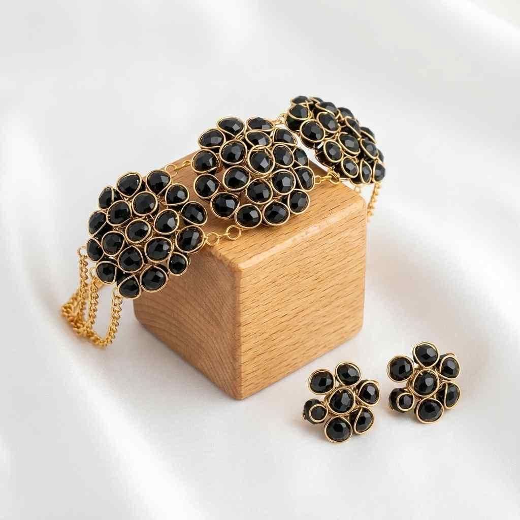 Black Crystal Set of Necklace and Earring (Pack of 1) - Canis couture