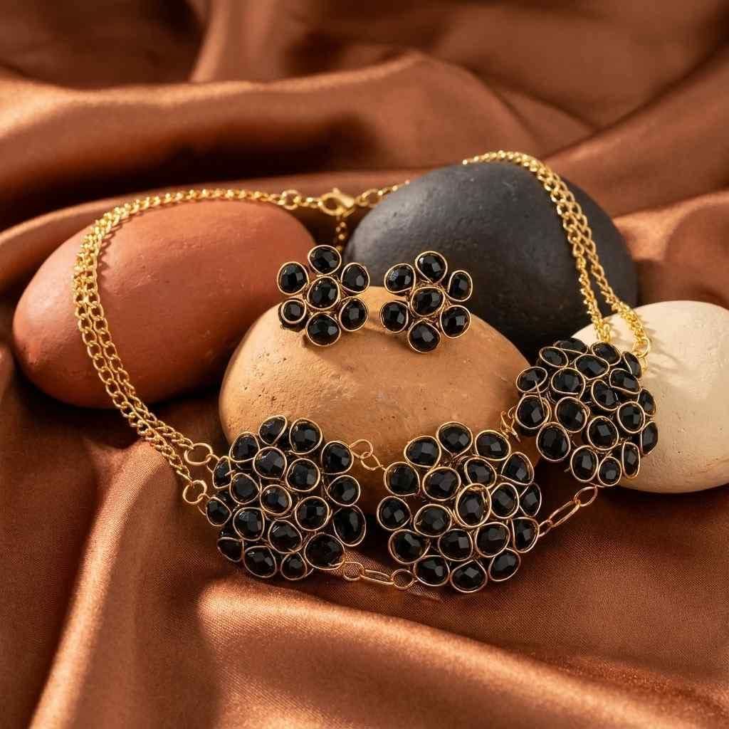 Black Crystal Set of Necklace and Earring (Pack of 1) - Canis couture