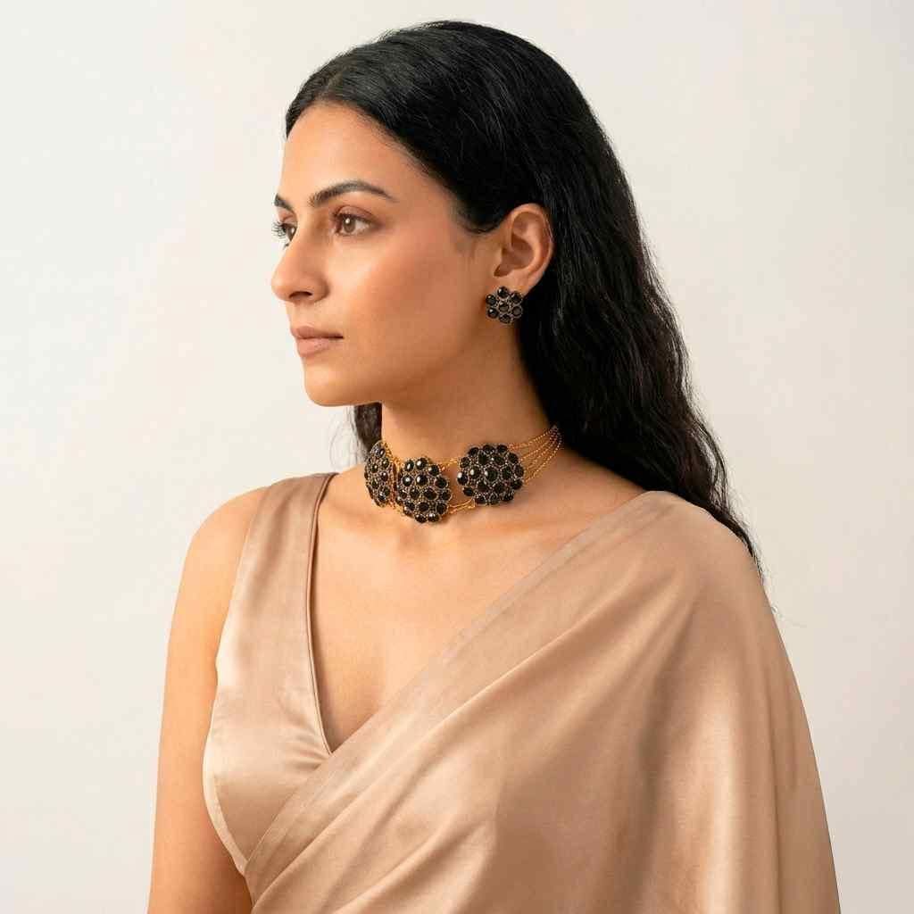 Black Crystal Set of Necklace and Earring (Pack of 1) - Canis couture