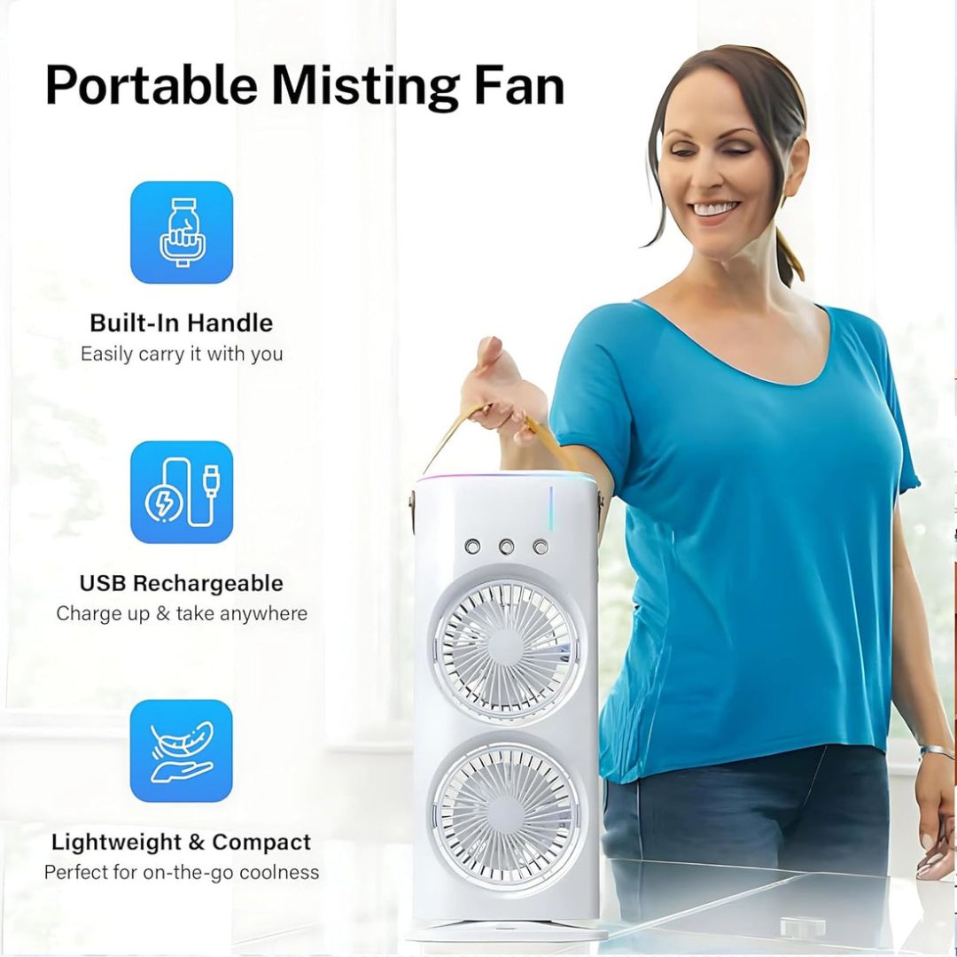 Portable Fan Double Ended Spray Fan Desk Fan with Cooler USB Rechargeable