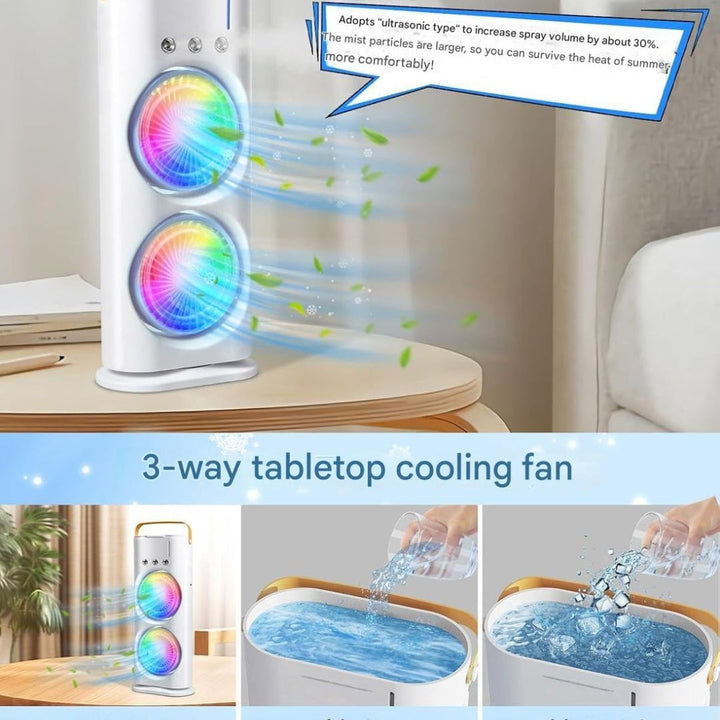 Portable Fan Double Ended Spray Fan Desk Fan with Cooler USB Rechargeable