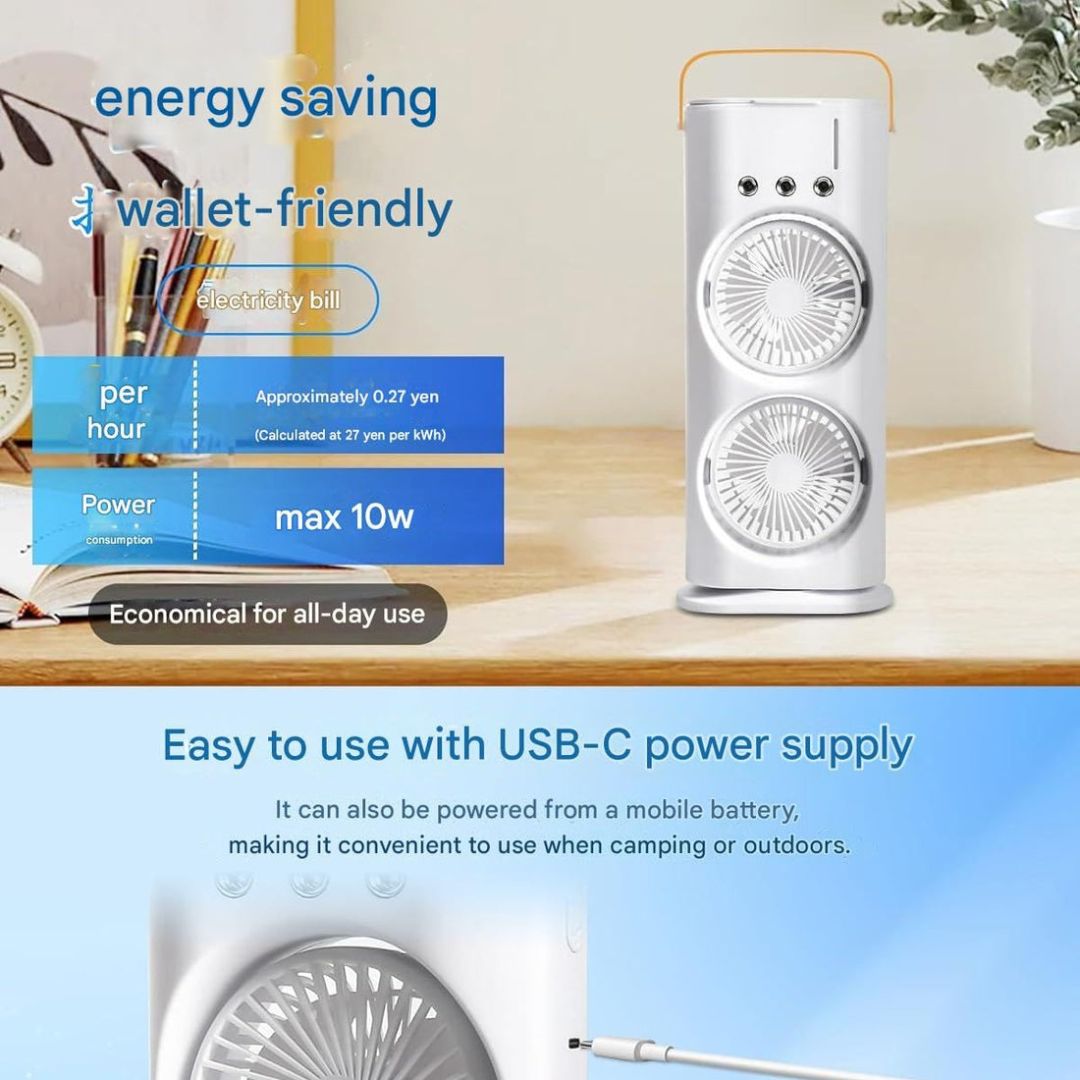 Portable Fan Double Ended Spray Fan Desk Fan with Cooler USB Rechargeable