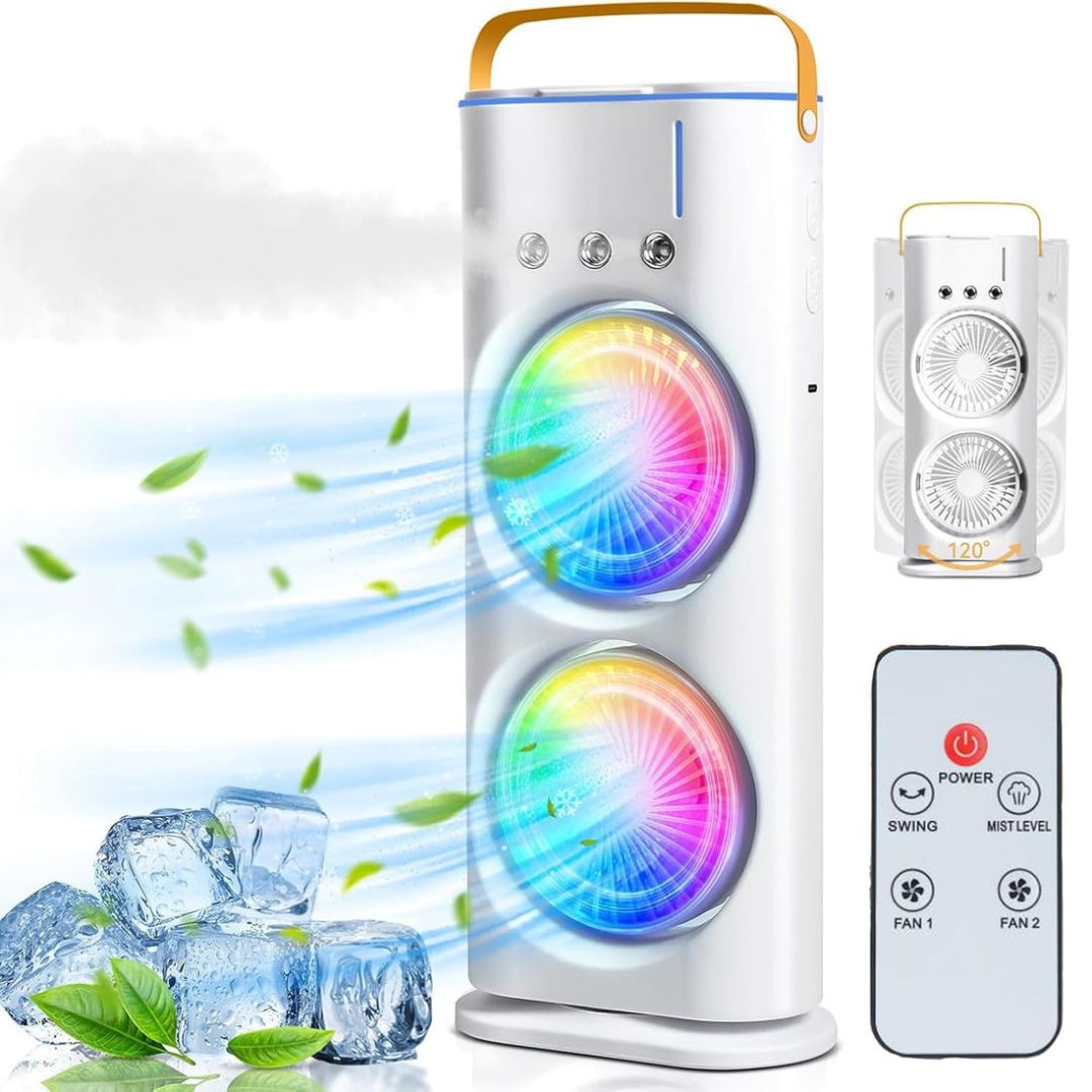 Portable Fan Double Ended Spray Fan Desk Fan with Cooler USB Rechargeable