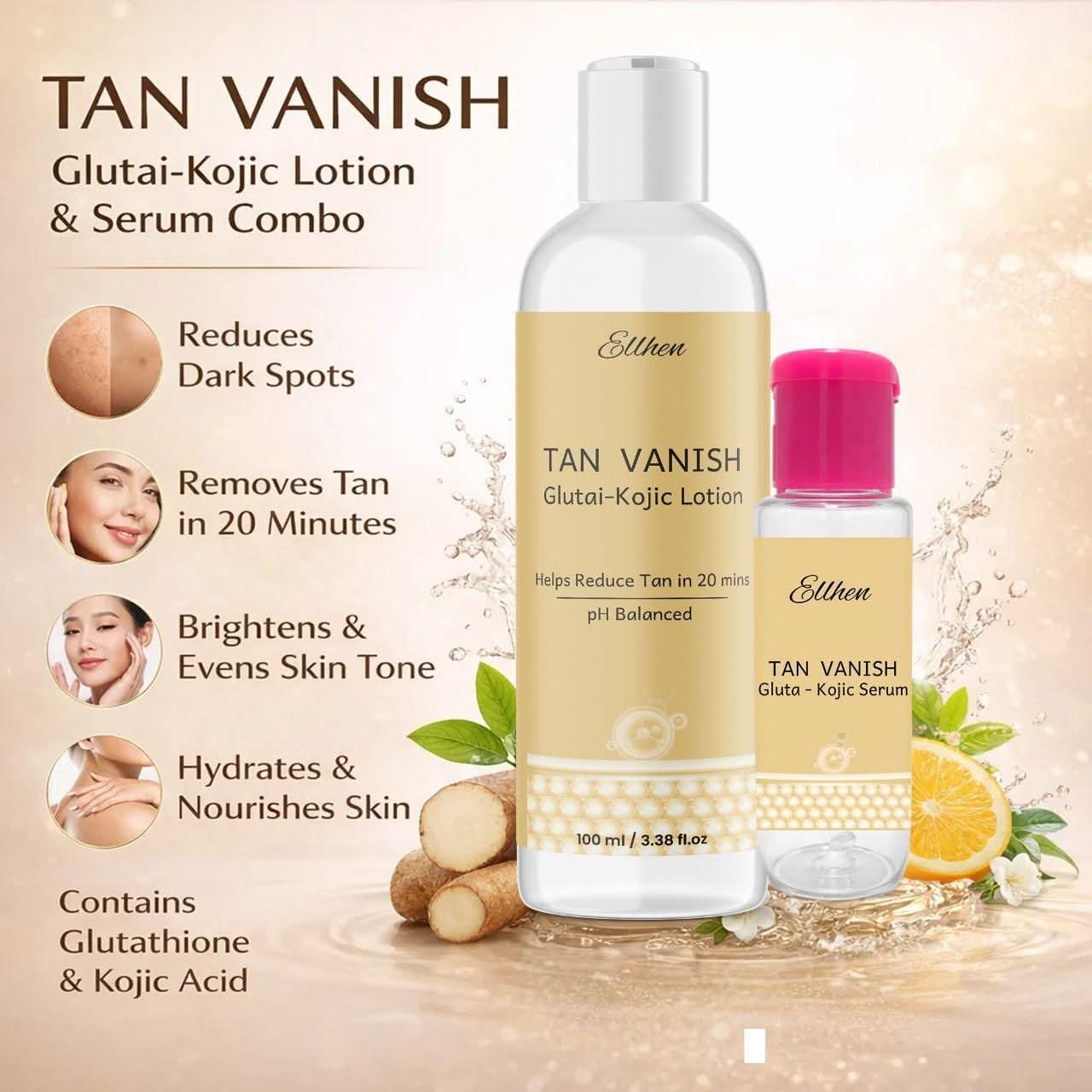 Tan Vanish Glutai Kojic Lotion and Gluta Kojic Serum 100 ml - Canis couture